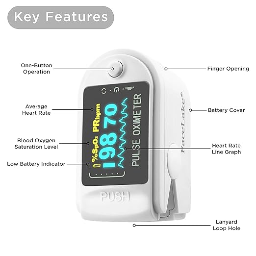 FL-350 Pulse Oximeter with Carrying Case & Batteries & Lanyard, White