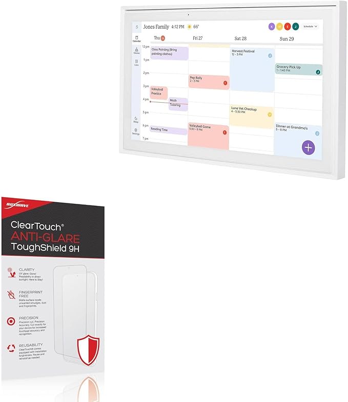 BoxWave Screen Protector Compatible with Skylight Calendar (15 inch) - ClearTouch Anti-Glare ToughShield 9H (2-Pack), Anti-Glare 9H Tough Flexible Film Screen Protector