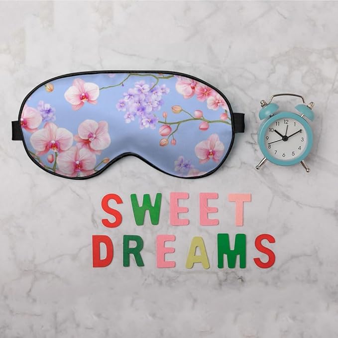 Purple Pink Orchid Flowers Silk Sleep Mask with Adjustable Strap for Travel, Nap, Shift Work, Office