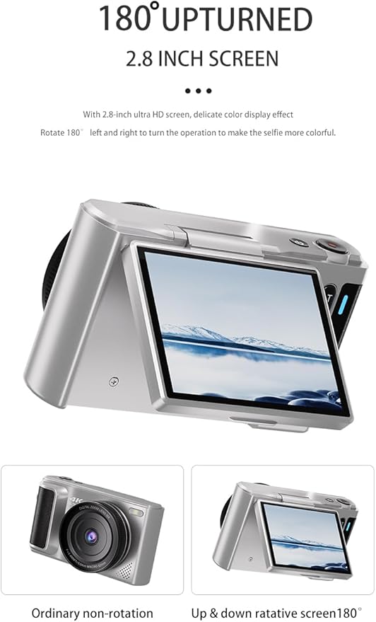 4K Digital Camera for Photography, 64MP Vlogging Camera for, 18X Digital Zoom, Autofocus Video Camera, 2.8in 180° Flip Screen, Compact Camera for Beginner