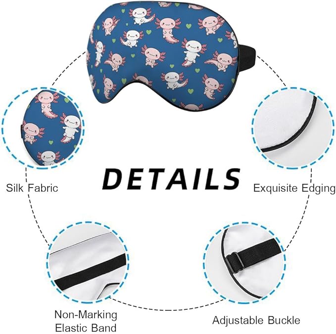 Axolotl Hawaii Sleep Eye Mask Cute Animal Heart Dot Pink Blue Silk Eye Mask Sleeping Soft Eye Shade Cover for Men Women Boy Girl Airplane Travel with Elastic Strap