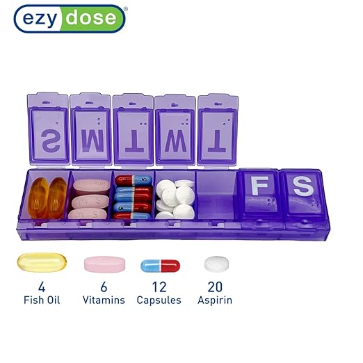 EZY DOSE Weekly (7-Day) Pill Planner, Medicine Case, Vitamin Organizer Box, Large Locking Compartments to Secure Prescription Medication and Prevent Accidental Spilling, Purple