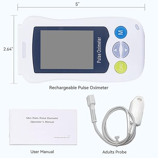 Continuous Pulse Oximeter Fingertip, Medical Grade Accuracy Fast Reading SpO2 Pulse Rate Blood Oxygen Saturation Monitor Handheld 500 Data Storage Overnight Pulse Oximeters with Adjustable Alarm
