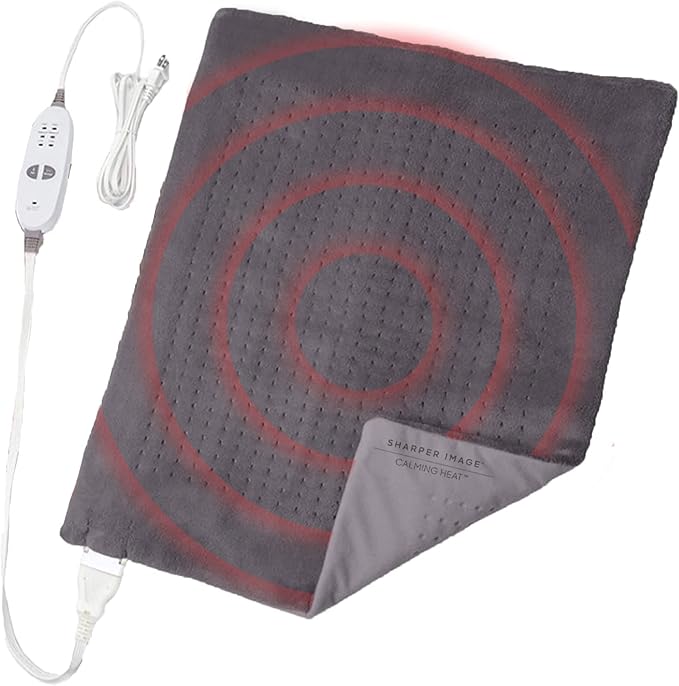 Calming Heat XXL Wide Massaging Vibrations Weighted Heating Pad by Sharper Image | Auto Shut-Off Feature, Gift for Holidays, Women & Men | 3 Heat, 9 Massage, 20” x 24”, 5 lbs