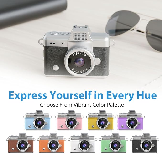 Mini Camera with Flip Screen, 2026 New Mini Digital Camera with 1.47 in LCD Screen, 1080P FHD Recording with 0.96" IPS Screen with 6 Retro Filters AVI, 32GB No Memory Card Included (Yellow)