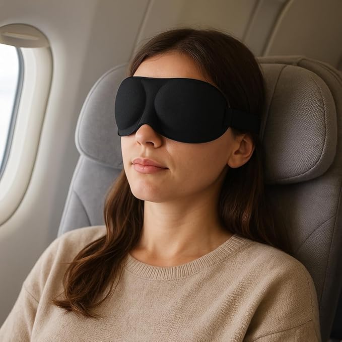 3D Contoured Sleep Mask for Side Sleepers, Light-Blocking Memory Foam Eye Mask with Adjustable Strap, Zero Eye Pressure, Soft Breathable Comfort for Deep Sleep, Travel & Naps