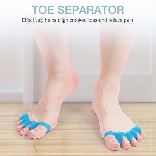 Silicone Toe Separators for Women & Men - Toe Spacers for Bunion Relief, Hammer Toe, Plantar Fasciitis & Pedicures | Includes Metatarsal Pad & Therapeutic Yoga Cushion for Foot Pain(2pcs,Black)