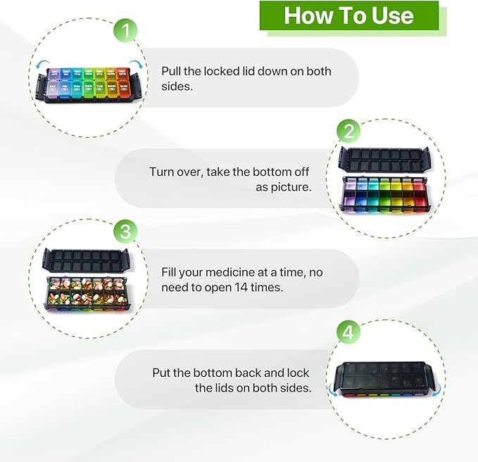 Sukuos Weekly Pill Organizer 7 Day 2 Times a Day, Quick Fill Daily Pill Box (AM PM), Arthritis Friendly Extra Large Pill Cases for Vitamin/Fish Oil/Supplements
