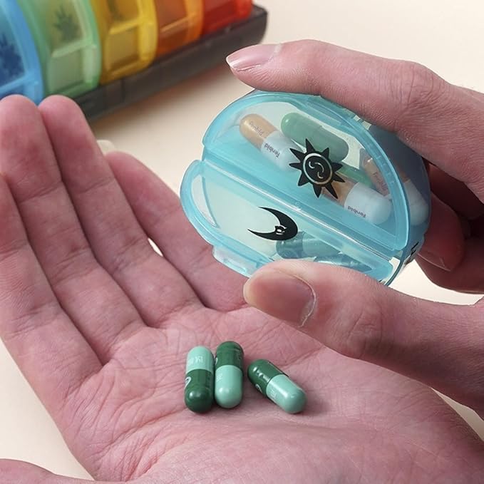 7 Day Pill Organizer 14 Compartments - Morning & Night Pill Box for Vitamins, Supplements, Medication & Fish Oil | BPA-Free PP Plastic, Portable, Easy to Open & Close Daily Pill Case Black