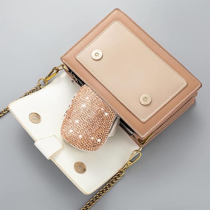 Daily 6 Compartments Pill Box Container Bling Diamond for Purse Medicine Container Holder for Women Travel Kit Medicine (Honey Peach)