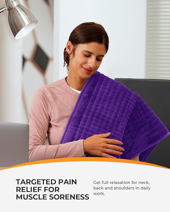Heating Pad for Back Pain Relief & Cramps, CooCoCo Heating Pads with Auto Shut Off Large, 6 Heat Settings Electric Heated Pad, 18"x33", Dark Purple