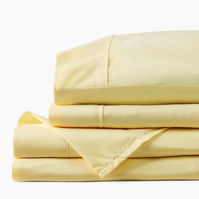 PeachSkinSheets Cooling Bed Sheets for Hot Sleepers - Ultra-Soft Breathable Luxury Microfiber Sheet Set, Moisture-Wicking, Deep Pocket, Oeko-TEX® (Split King Size (2 XL Fitted), Buttercream Yellow)