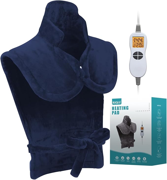 26" x 35" Flannel Neck&Shoulder&Back Heating Pad with 12 Temperature Settings&Countdown timer, Pain Relief for Back/Neck/Shoulders/Menstrual Pain, Christmas Gifts for Women Men Mom Dad(Navy Blue)