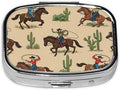 Western Desert Cowboy Riding Horses Pill Box 2 Compartment Medicine Pill Case Portable Pill Box for Pocket or Purse Pill Box