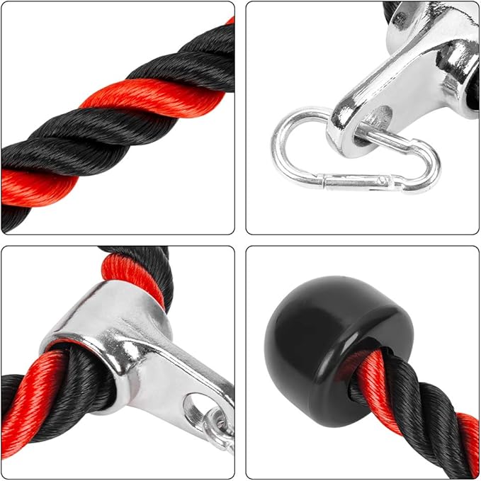 Universal Tricep Rope Pull Down - 28 Inch Heavy Duty Nylon Rope, Easy to Grip & Non Slip Cable Attachment, Ideal for Professional Gyms Too（Black Red）