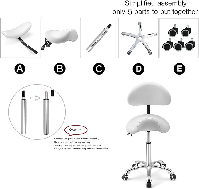 Kaleurrier Saddle Stool Rolling Swivel Height Adjustable with Wheels,Heavy Duty Anti-Fatigue Ergonomic Saddle Chair for Hair Beauty Salon Lab Dental Massage Office Home Kitchen (with Back, White)