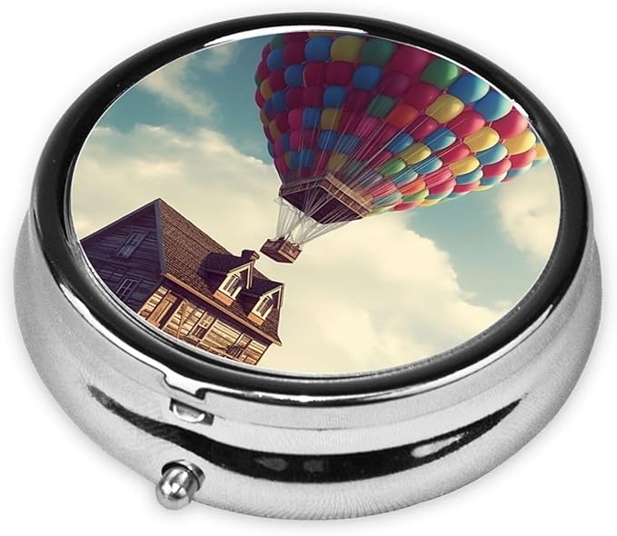 Hot Air Balloon Print Pill Box 3 Compartment Small Pill Case Portable Pill Box for Pocket Or Purse Cute Medicine Organizer Holder to Hold Vitamins Medication