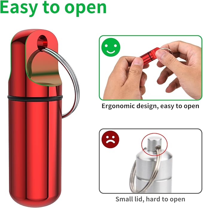 Small Pill Box Keychain, (4 Pack) Portable Keychain Pill Holder Aluminum Alloy Medicine Organizer Mini Metal Pill Case for Purse Waterproof Travel medication Container for Outdoor Camping Travel