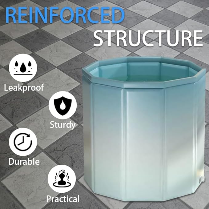 Simcat Portable Foldable Ice Bath Tub, Large Portable Bath Tub for Adults, Suitable for Outdoor Gym, Easy to Assemble Collapsible Bathtub, Ice Bath, Family Bathroom SPA Tub(31.5 in Gradient Blue)