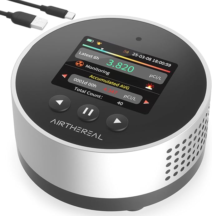 Airthereal Portable Radon Detector for Home – 504-Day Data Storage for Long Term Monitoring, LCD Color Display, Fast 6H Results, Long Battery Life, Audible & Visual Alarm - Upgraded 2025 Version