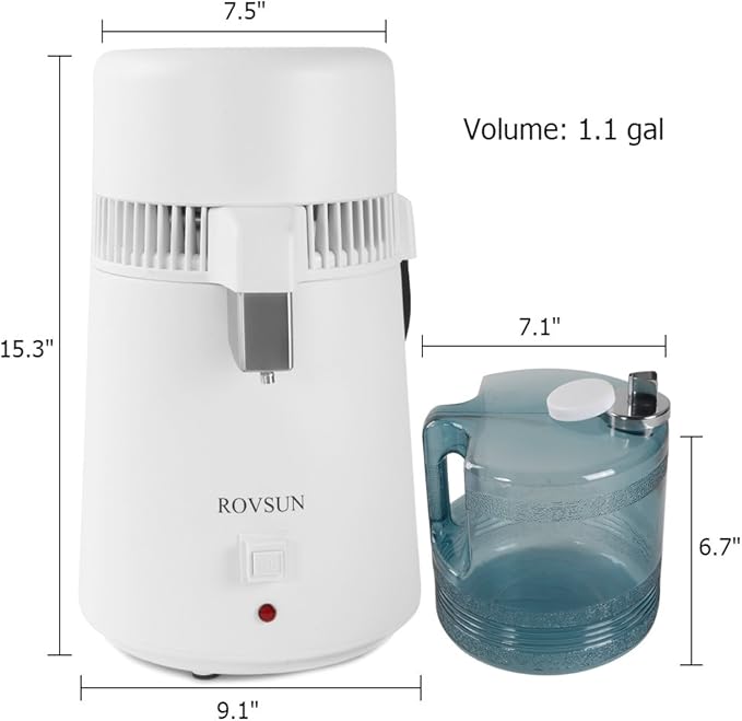 4L Countertop Water Distiller Machine Stainless Steel Home Pure Water Purifier Filter, 750W Distilled Water Maker with Glass Container, 1L/H
