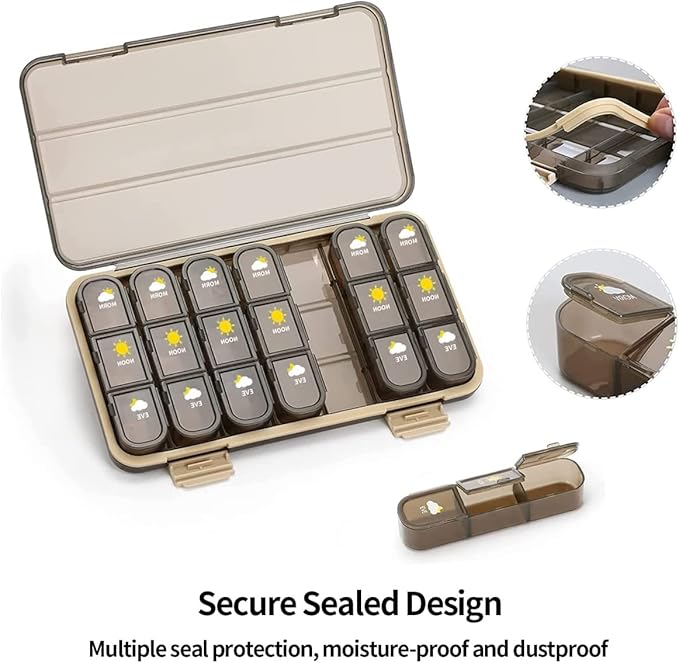 Weekly Pill Organizer 3 Times A Day Removable, 7 Days Pill Box Holder, Portable Airtight Medication Storage Containers During Travel, BPA Free, 21 Slots