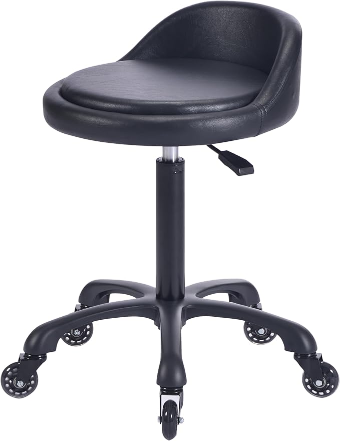 Rolling Salon Stool Chair with Back Support Hydaulic Height Adjustable on Swivel Wheels Heavy Duty for Hair Cutting Esthetician Tatto Beauty Spa Bar Lab Clinic Kitchen Office Home (Black)