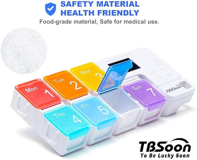 7 Day Medicine Pill Organizer, 4 Reminder Alarms, Loud Sound, 7 Large Compartments, Large Screen, Moisture-Proof, Dust-Proof, Travel Weekly/Daily Pill Box/Organizer/Case/Container/Dispenser, TBSoon
