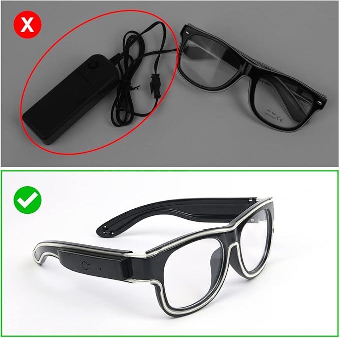 Ainiv Wireless Light Up Glasses 3 Modes LED Luminous Glasses Glow in the Dark for Parties, DJ, EDM, Halloween, Christmas