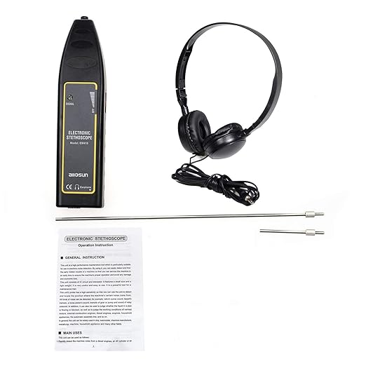 allsun Pro Ultrasonic Leak Detector & Industrial Stethoscope,High Sensitivity Machine Diagnostic Tool for Engine Noise, Bearing, Valve, Pump, Pipe Flow,Mechanic Tool Kit(Includes Long/Short Probe & Carry Bag)
