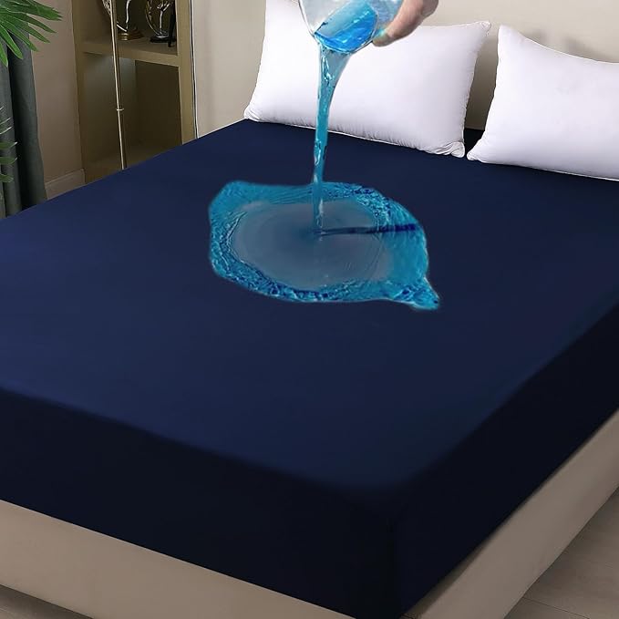 Waterproof Mattress Protector King, Fitted Sheet Style Breathable Mattress Cover with Deep Pocket Fits Up to 18'', Noiseless Bed Cover for Kids Adults Pets, Machine Washable (Navyblue, 76'' X 80'')
