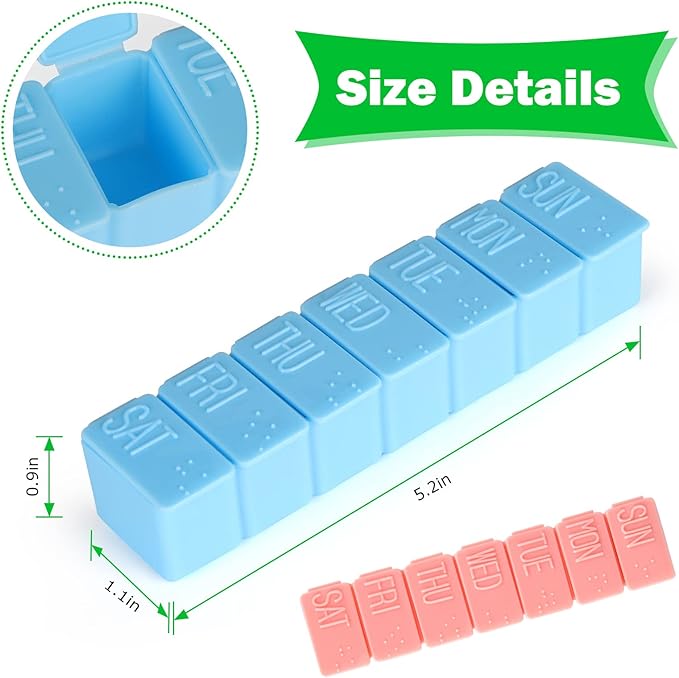 2Pack Weekly Pill Organizer,7 Days Pill Cases Travel Daily Pill Box Medicine Organizer Pill Box 7 Day Pill Organizer Weekly for Fish Oil, Calcium Tablets Supplements and Other Vitamin Pill (Pink+Blue)