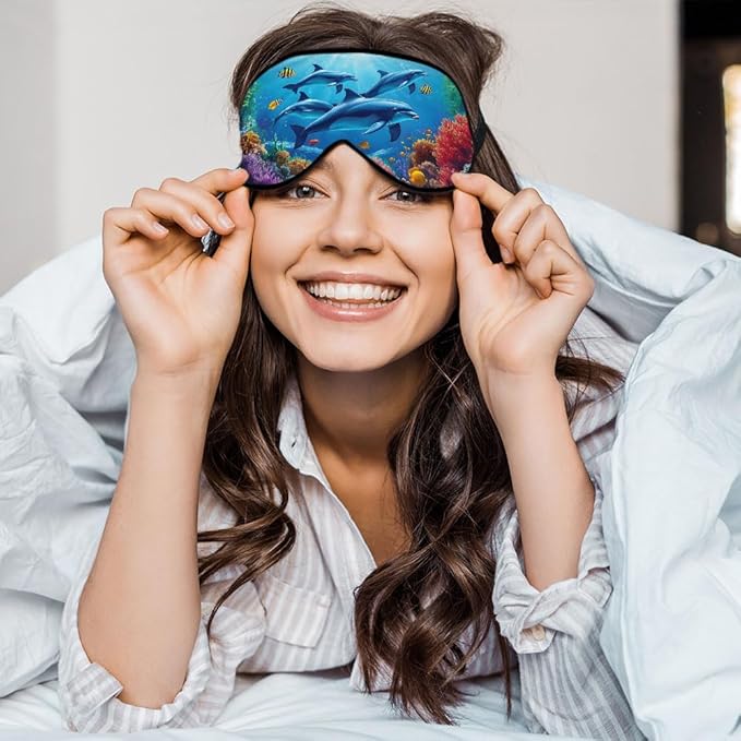 Dolphin Eye Mask Sleeping Mask Sea Fish Coral Whale Starfish Ocean World Sleep Masks Silky Soft Eye Cover for Women Men Shading Blindfold for Air Travel Sleeping