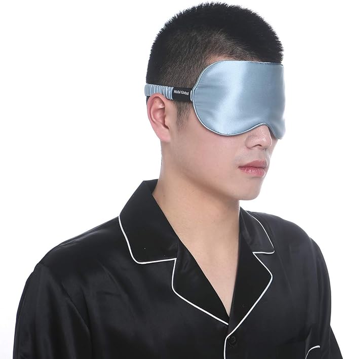 Mulberry Natural Silk Sleep Mask for Women & Men with Elastic Strap, Super Soft Sleeping Eye Mask, Size M, (Blue)