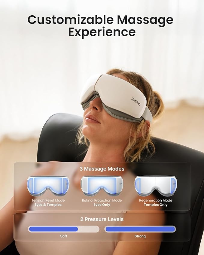 RENPHO Ultra-Quiet Eye Massager with Heat, Lightweight Eye Mask for Migraines, FSA Eligible HSA Face Massager for Dry Eyes Relax Reduce Strain Improve Sleep Eyeris Zen, Mothers Day Birthday Gifts
