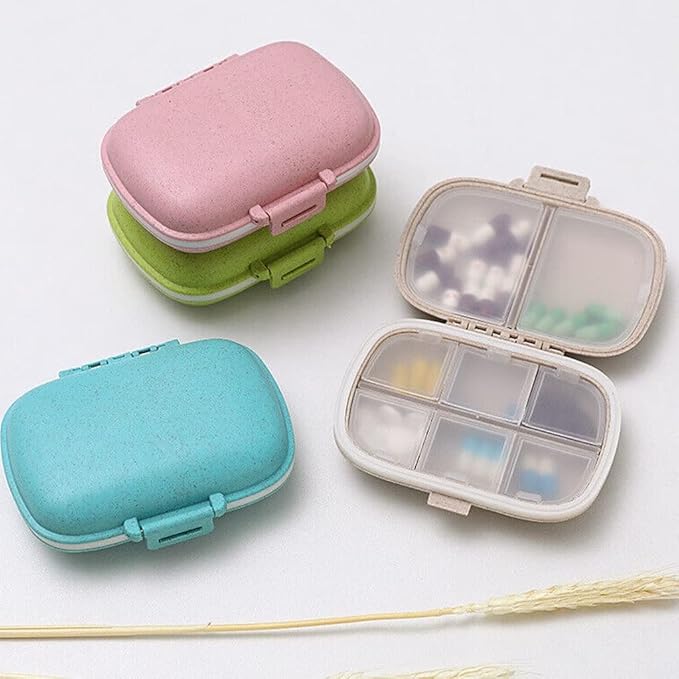Daily Pill Organizer 1 Travel Portable Pill Case 8 Compartments Pill Box with Seal Ring Moisture Proof Small Medicine Vitamin Holder Container for Pocket Purse Waterproof Pill Supplement Case (Pink)