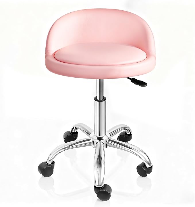 SUPER DEAL Adjustable Height Hydraulic Rolling Swivel Stool Tattoo Facial Massage Spa Salon Medical Stool with Back Rest (Pink)
