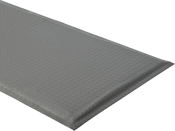 2 x 5 FT Anti Fatigue Mats Industrial 15/16 Inch Thick Soft Sponge Ergonomic Mat Durable Heavy Duty Diamond Plate for Standing Non Slip Industrial Grade Floor Mat for Leg & Back Pain (Gray)