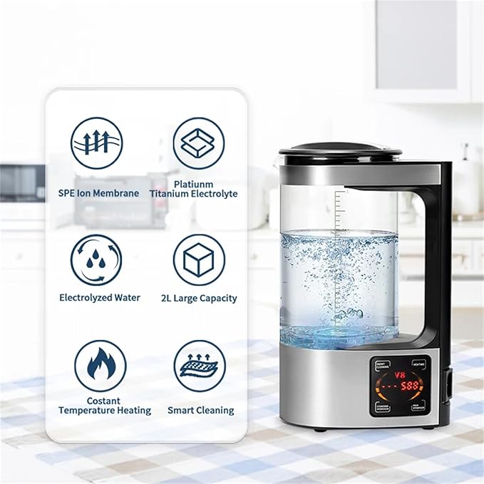 Hydrogen Rich Water Maker Machine, 2L Electric Hydrogen Rich Water Kettle Generator Alkaline Water Ionizer Machine, Hydrogen Concentration Up to1500 PPB