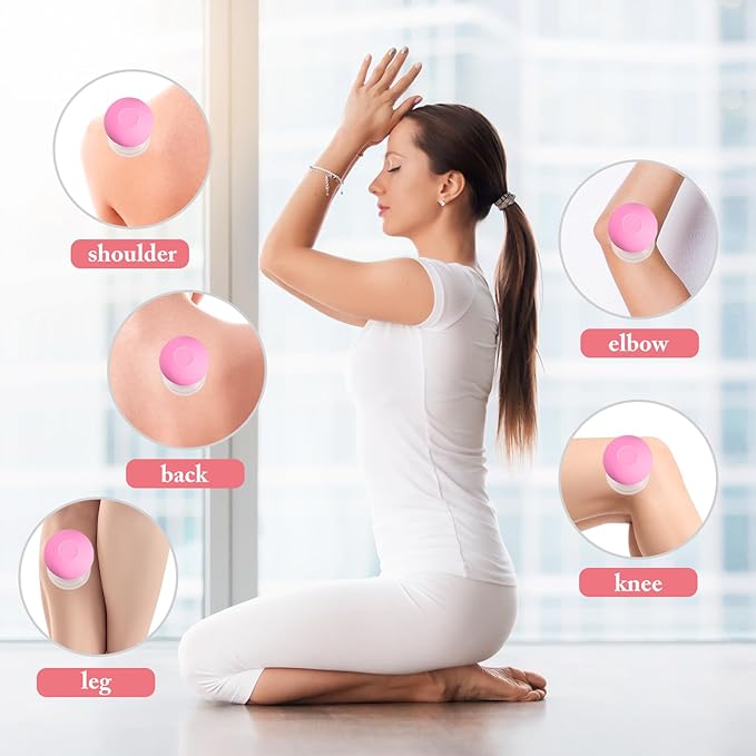 Nuanchu 2 Pieces Glass Face Cupping Set, Facial Cupping Cups Glass Silicone Cups Vacuum Suction for Face Skin Back Shoulder Muscle(1 Inch and 0.65 Inch Diameter,Pink)