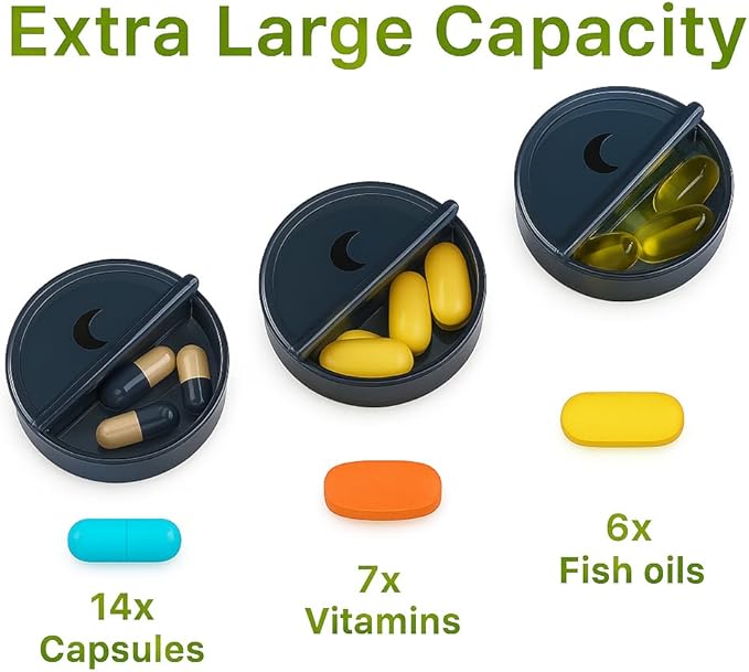 7-Day Pill Organizer with Two Compartments Per Day, Ideal for Pills/Vitamins/Fish Oil/Supplements Storage, BPA-Free and Easy to Clean (Black)