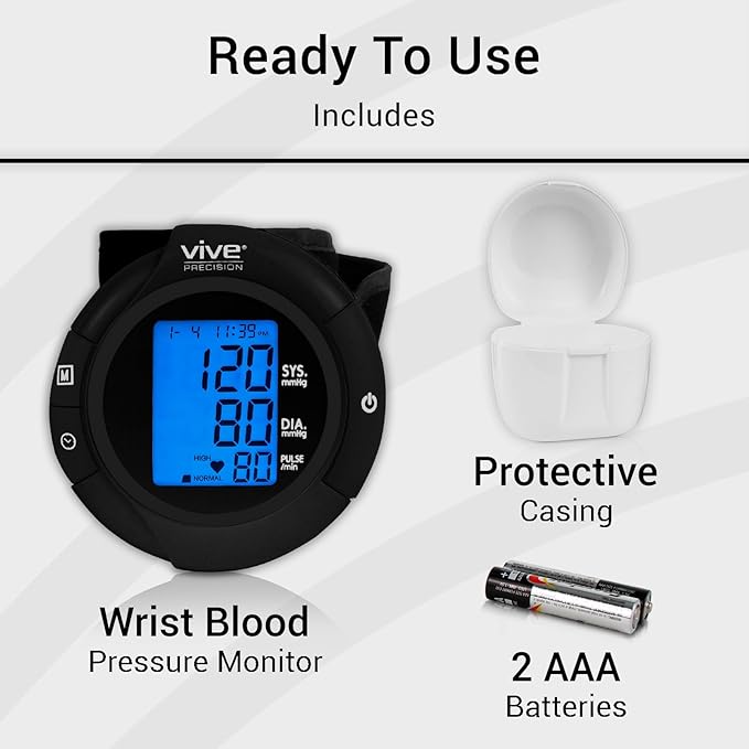 Vive Precision Smart Wrist Blood Pressure Monitor - Digital Automatic Accurate BP Cuff Machine for Irregular Heartbeat & Heart Rate Detection at Home - Portable Wireless Display for Adults, Pregnancy
