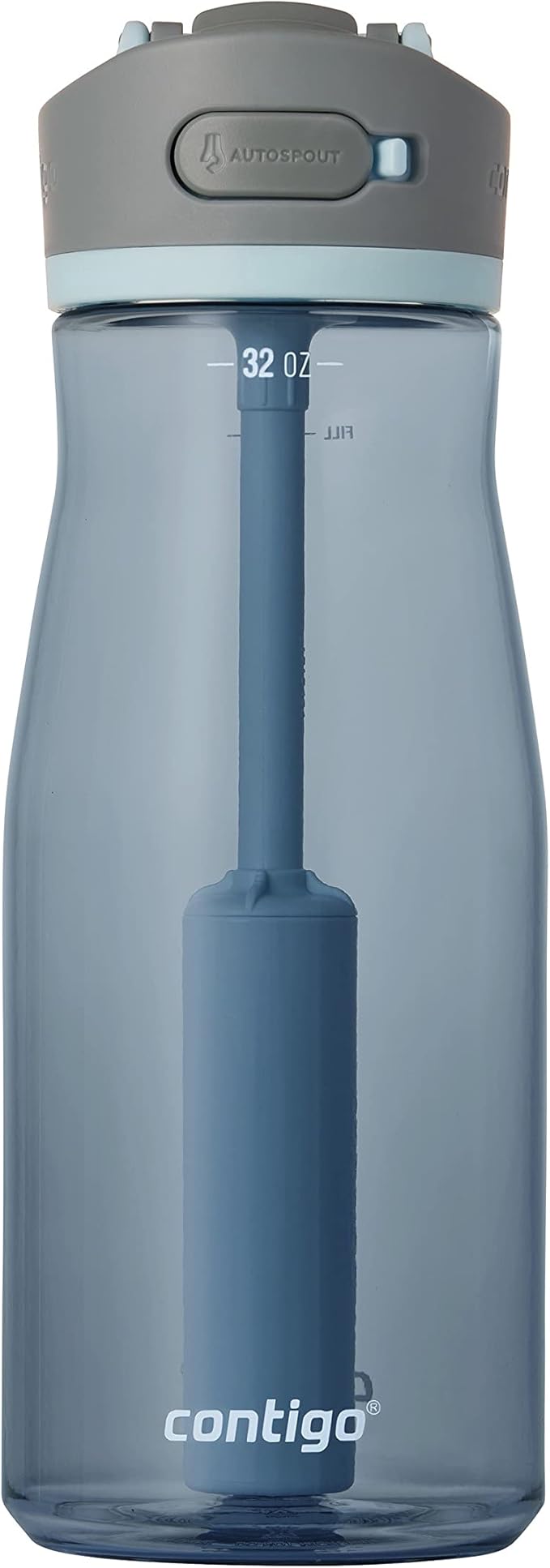 Contigo Wells Plastic Filter Water Bottle with Leak-Proof Straw Lid, Reusable 32oz Water Bottle with Carbon Fiber Filter for Travel, Everyday Use and Gifting, Dark Ice