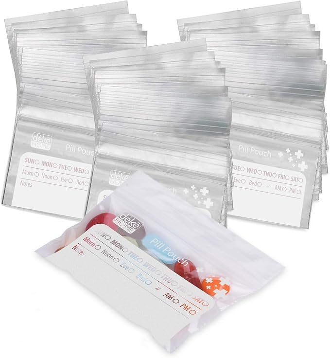 Deke Home - 500 Pack Clear Resealable Pill Bags (4x2.75 in), Travel Medicine Pouches with Write-On Label, BPA-Free Disposable Pill Organizer for Medications, Vitamins & Supplements