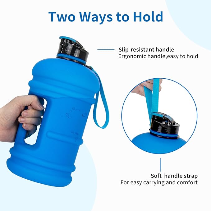 TOOFEEL 2 Liter Water Bottles - Half Gallon BPA Free - Ideal for Gym, Reusable Large Water Bottle with Measurements Marked - 74 oz Matte Blue