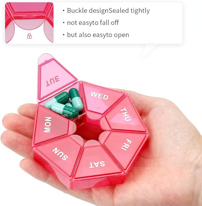 Brand 4 Pack Pill Box - Daily & Weekly Pill Organizer, Travel Size, 1 Time a Day, Small Pill Case, Medicine Pill Container & Holder