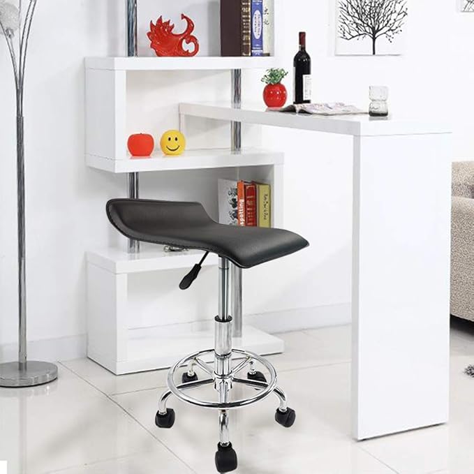 KKTONER Square Rolling Stool with Foot Rest 15.5" L*15.2" W PU Leather Height Adjustable Stool with Wheels for Spa Drafting Salon Tattoo Work Swivel Stool Chair (Black)