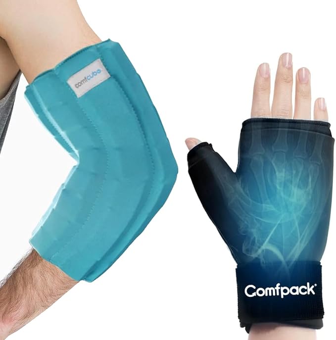 Comfpack Elbow Ice Pack Wrap Sleeve Pain Relief for Arthritis, Wrist Ice Pack Wrap for Carpal Tunnel, Tenosynovitis, Swelling, Surgery, Injuries, Swelling, Golfers Arm