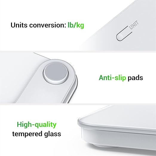 Ovutek Bathroom Scale for Body Weight, Highly Accurate Digital Weighing Machine for People, Upgraded Batteries Included, Compact Size, LED Display, Physician Scale with Sturdy Tempered Glass, 400lb