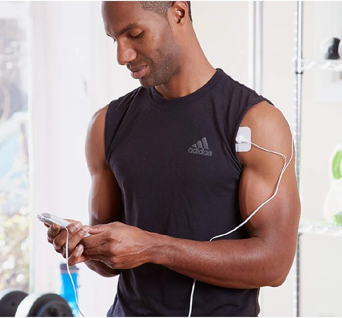 AccuRelief TENS Unit Muscle Stimulater Pain Relief System - Electric Muscle Stimulator with Electrodes for Neck, Back, and Full Body, White and Blue